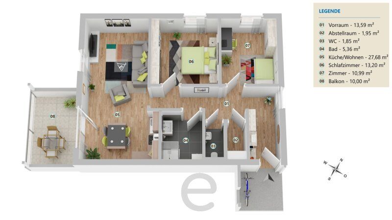 HYGGE Wohnen Top A2.1 - 3 Zimmer Wohnung 74,62m² im 2.OG mit Blick ins Grüne - Bild 2