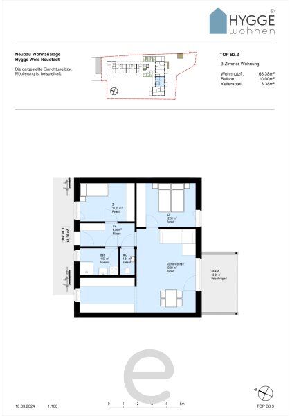 HYGGE Wohnen - Top B3.3 mit 3 Zimmer und Balkon im 3.OG - Bild 15