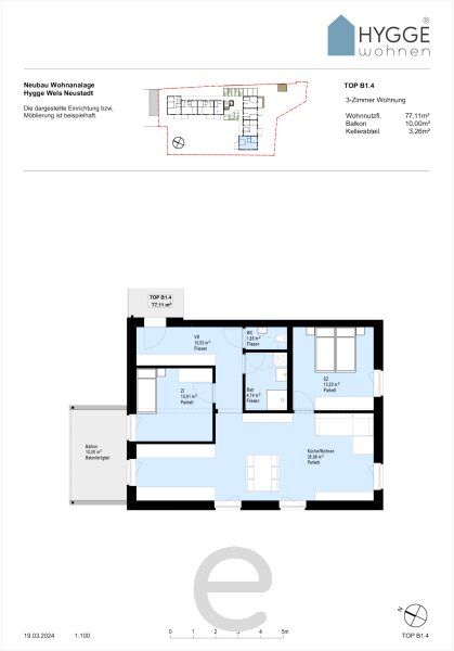 HYGGE Wohnen - Top B1.4 mit 3 Zimmer und Balkon im 1.OG - Bild 14