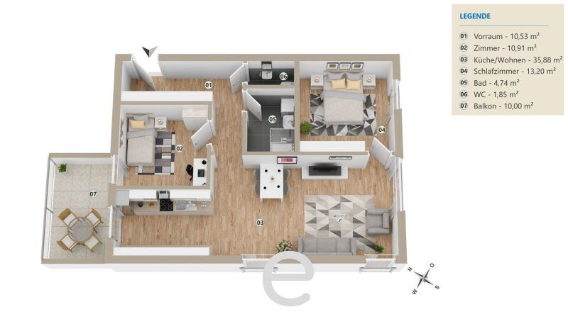 HYGGE Wohnen Top B2.4 - Trendiges 3 Zimmer-Apartment 77,11m² mit Balkon im 2.OG - Bild 2