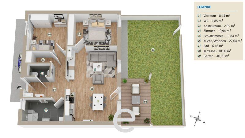 Wohnen wie in einer Ferienanlage - Erdgeschosswohnung 68,32m² mit Eigengarten und Tiefgaragenplatz - Bild 1