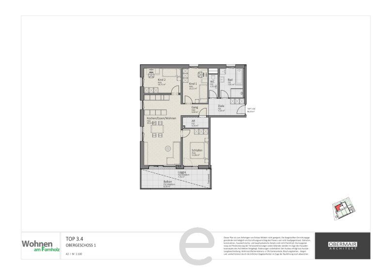 Wohnen am Farnholz - 4 Zimmer-Wohnung 1.OG/TOP 3.4 mit großer Loggia/2 TGP inklusive - Bild 11